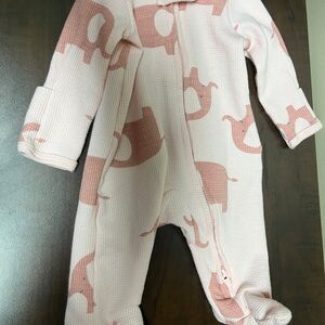 White Footie One Piece with Pink Elephant Pattern